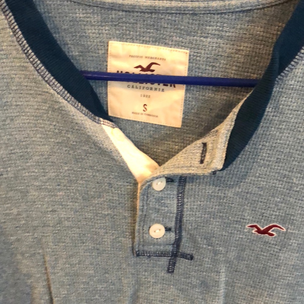 Hollister Henley Waffle Shirt Blue Small Mens